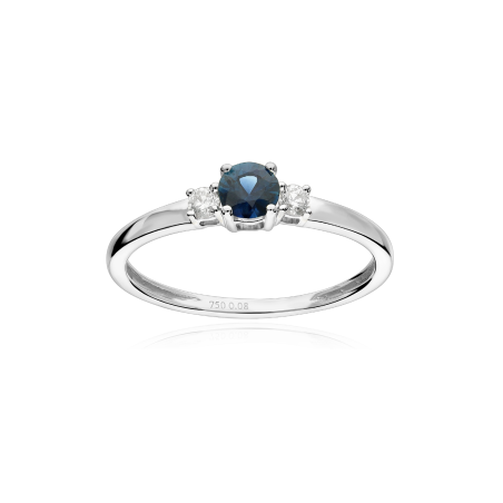 Anillo Oro Blanco 18k, zafiro y diamantes 0.08cts "Moss"