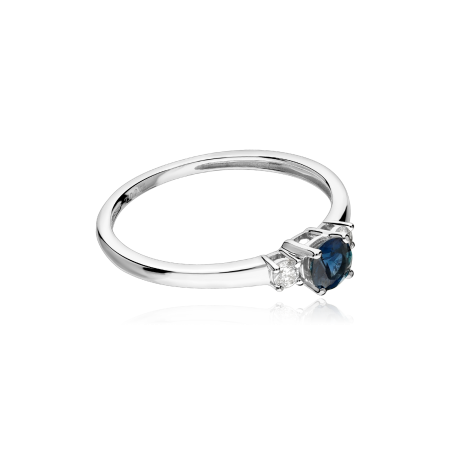 Anillo Oro Blanco 18k, zafiro y diamantes 0.08cts "Moss"