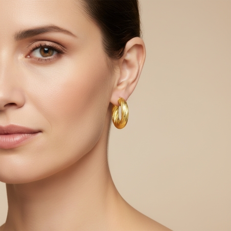 Aros Plata ley baño Oro tallados 18k "Gigi"