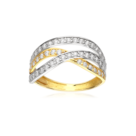 Anillo Oro Bicolor 18k y circonitas "Entrelazos"