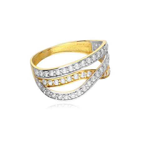 Anillo Oro Bicolor 18k y circonitas "Entrelazos"