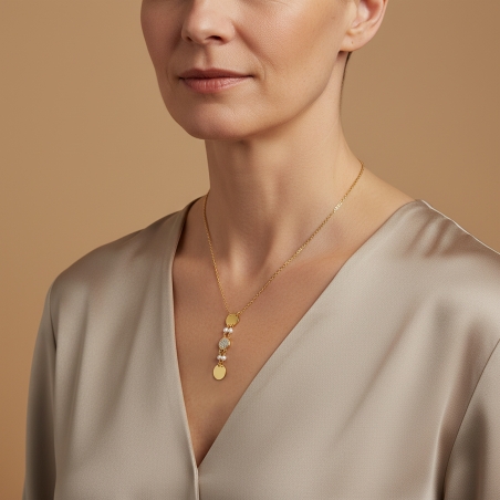 Gargantilla Plata ley baño, circonitas y perlas cultivadas "Riomo"