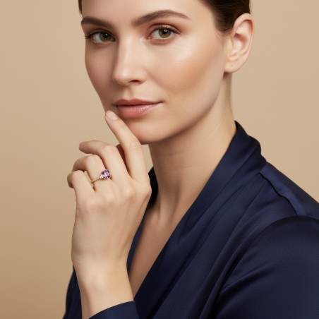 Anillo Oro 18k amatista y diamantes 0.24cts "Lawson"