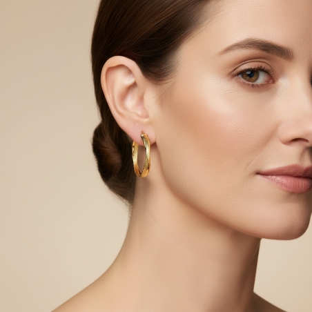 Aros Plata primera ley baño Oro 18k 30mm "Bruni"