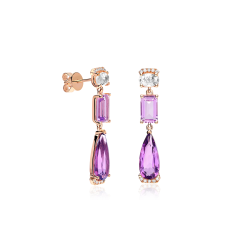 Pendientes Oro Rosa 18k, gemas y diamantes 0.10cts "Mansoni"