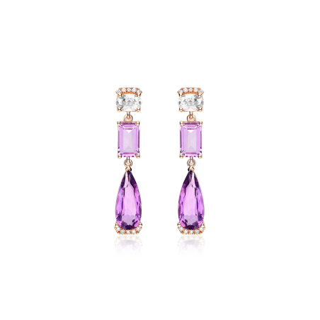Pendientes Oro Rosa 18k, gemas y diamantes 0.10cts "Mansoni"