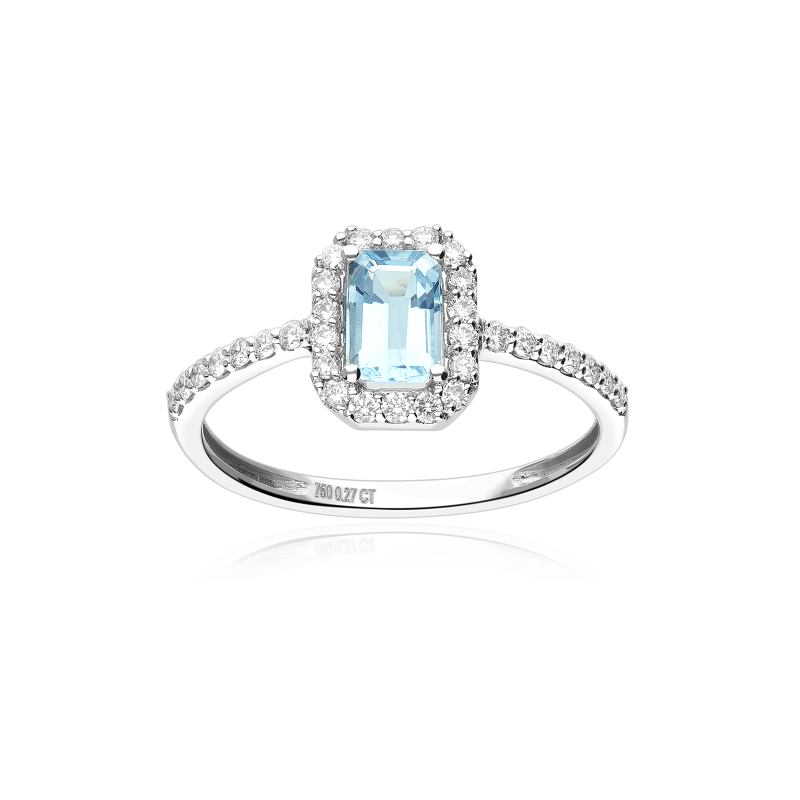 Anillo Oro 18k, aguamarina y diamantes 0.27cts "Bazzano"