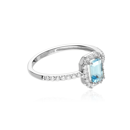 Anillo Oro 18k, aguamarina y diamantes 0.27cts "Bazzano"