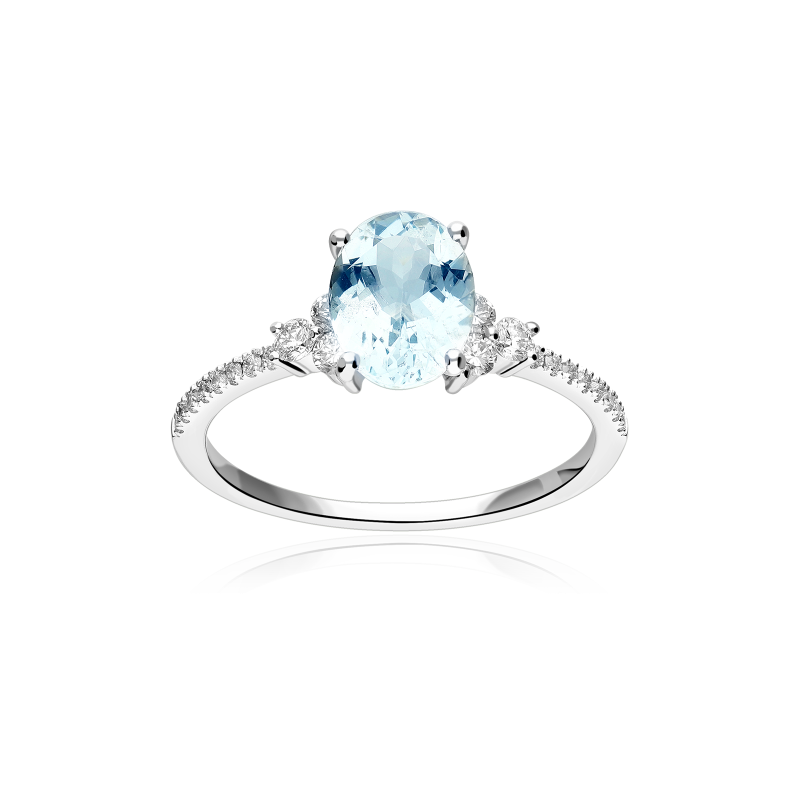 Anillo Oro 18k, aguamarina y diamantes 0.25cts "Almada"