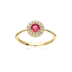 Anillo Oro 18k, rubí y circonitas "Rousel"