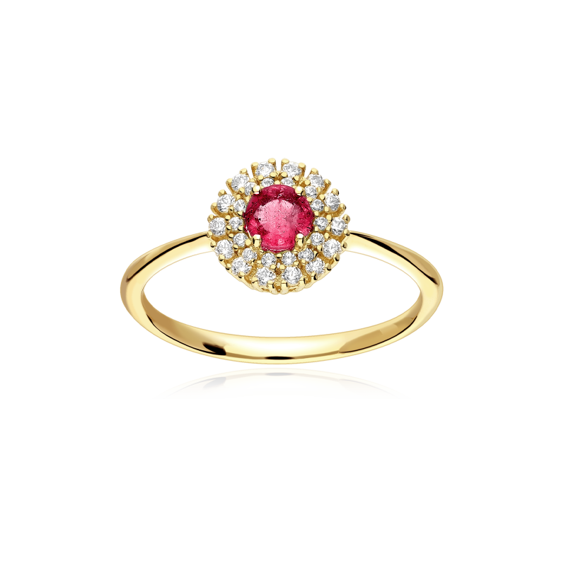 Anillo Oro 18k, rubí y circonitas "Rousel"