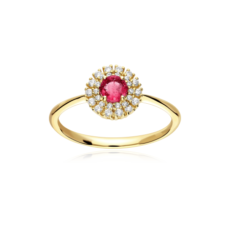 Anillo Oro 18k, rubí y circonitas "Rousel"