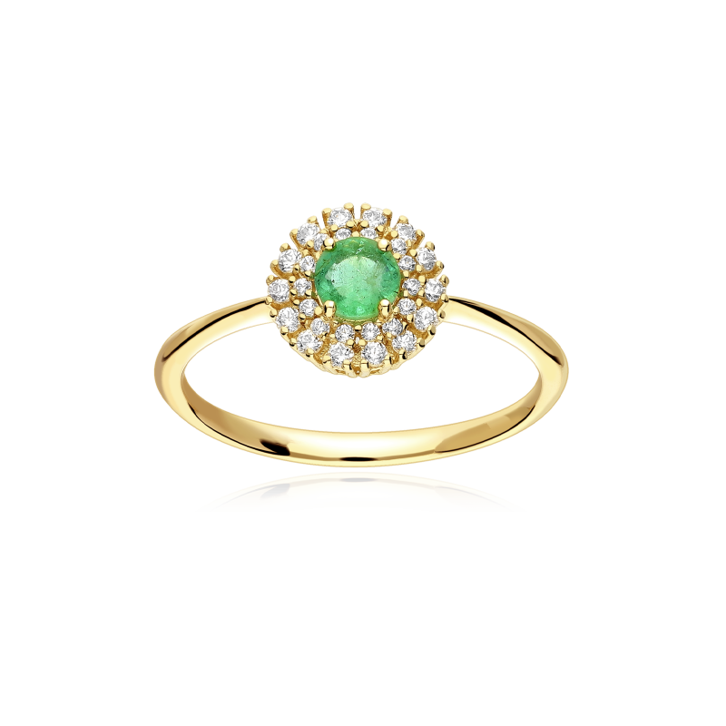 Anillo Oro 18k, esmeralda y circonitas "Rousel"