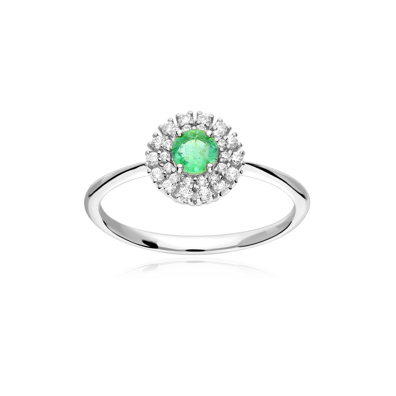 Anillo Oro 18k, esmeralda y circonitas "Rousel"