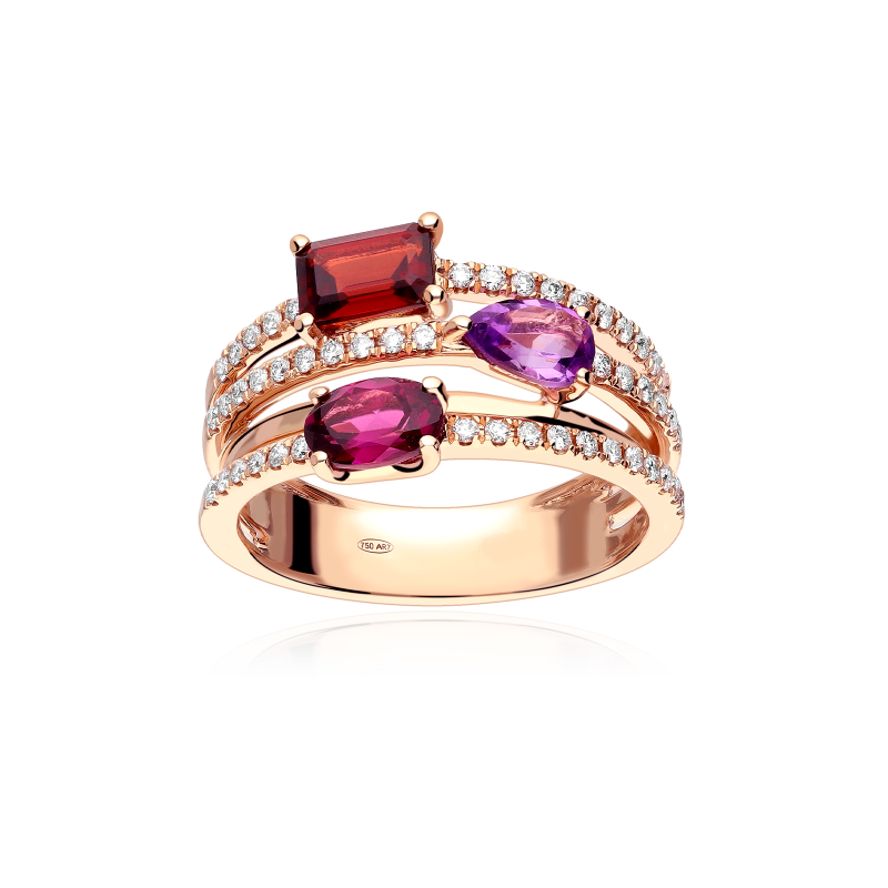 Anillo Oro 18k, gemas y diamantes 0.32cts "Wonder"