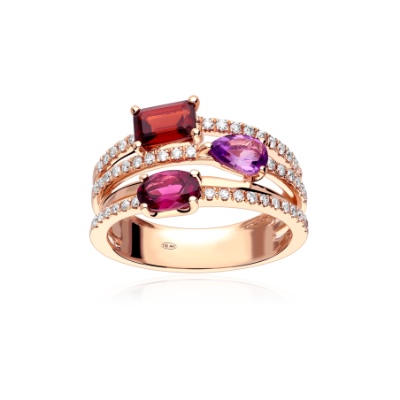 Anillo Oro 18k, gemas y diamantes 0.32cts "Wonder"