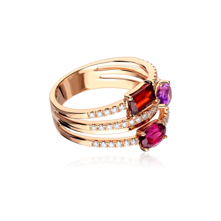 Anillo Oro 18k, gemas y diamantes 0.32cts "Wonder"