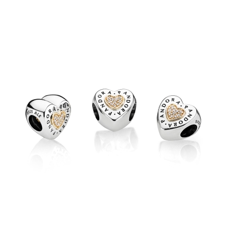 Charm Pandora en plata de ley y oro Corazón Logo 796233CZ