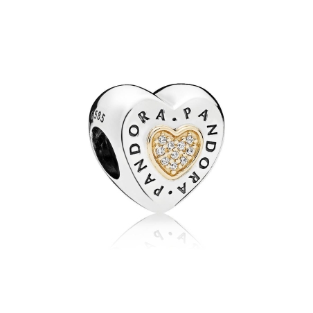 Charm Pandora en plata de ley y oro Corazón Logo 796233CZ