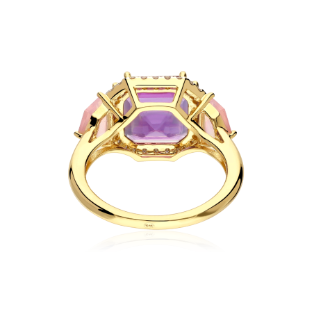 Anillo Oro 18k, gemas y diamantes 0.22cts "Nuite"