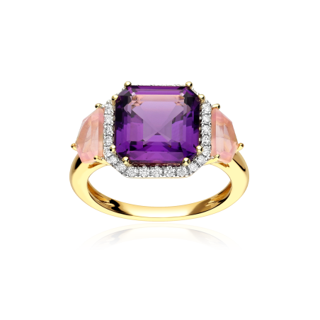 Anillo Oro 18k, gemas y diamantes 0.22cts "Nuite"