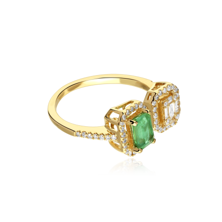 Anillo Oro 18k, esmeralda y diamantes "Doublé"