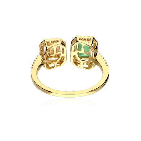 Anillo Oro 18k, esmeralda y diamantes "Doublé"