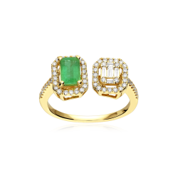 Anillo Oro 18k, esmeralda y diamantes "Doublé"