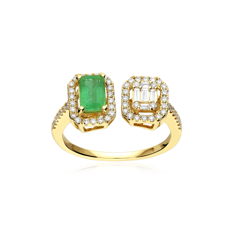 Anillo Oro 18k, esmeralda y diamantes "Doublé"
