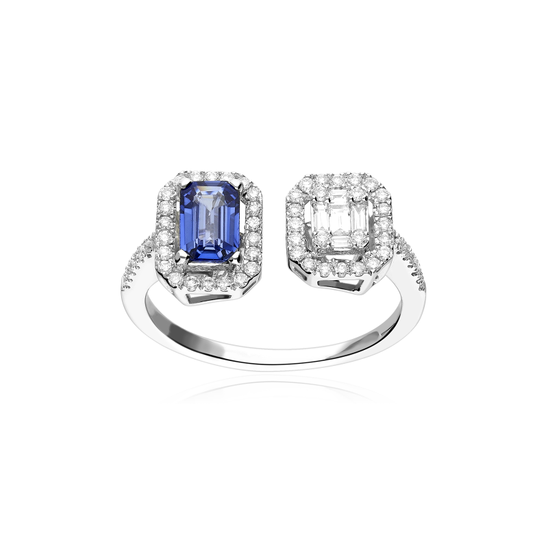 Anillo Oro 18k, zafiro y diamantes 0.36cts "Doublé"