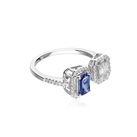 Anillo Oro 18k, zafiro y diamantes 0.36cts "Doublé"