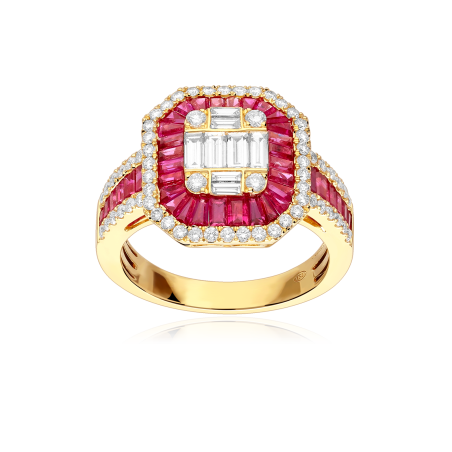 Anillo Oro 18k, rubís y diamantes 0.854cts "Donfleur"