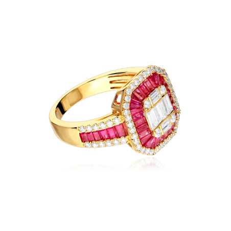 Anillo Oro 18k, rubís y diamantes 0.854cts "Donfleur"