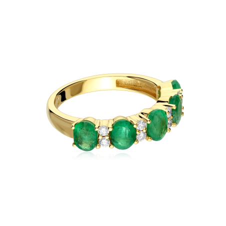 Anillo Oro 18k, esmeraldas y diamantes 0.21cts "Leihe"