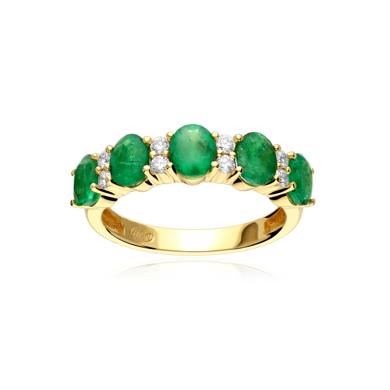 Anillo Oro 18k, esmeraldas y diamantes 0.21cts "Leihe"