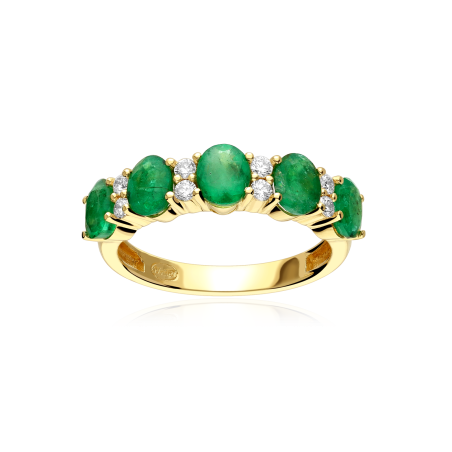 Anillo Oro 18k, esmeraldas y diamantes 0.21cts "Leihe"