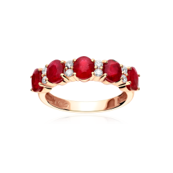 Anillo Oro 18k, rubís y diamantes 0.21cts "Leihe"