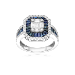 Anillo Oro 18k, zafiros y diamantes 0.81cts "Honfleur"