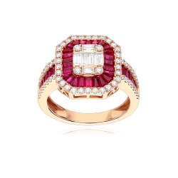 Anillo Oro 18k, rubís y diamantes 0.75cts "Honfleur"