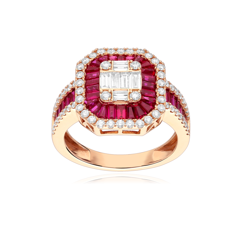 Anillo Oro 18k, rubís y diamantes 0.75cts "Honfleur"