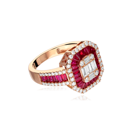 Anillo Oro 18k, rubís y diamantes 0.75cts "Honfleur"