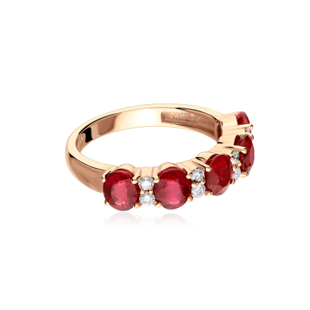 Anillo Oro 18k, rubís y diamantes 0.21cts "Leihe"