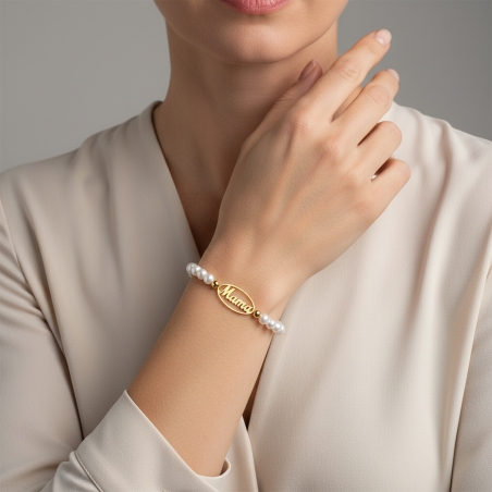 Pulsera personalizable Plata baño Oro 18k y perlas "Circe"