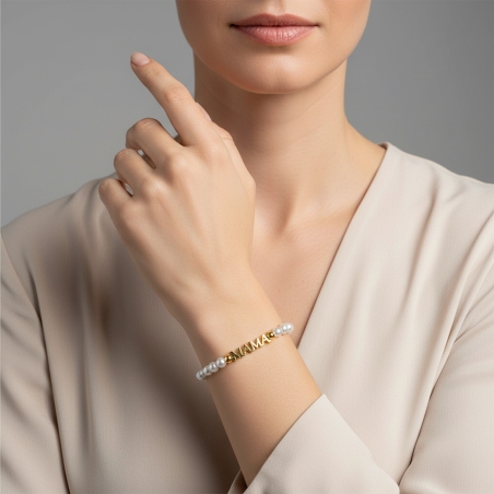Pulsera personalizable Plata baño Oro 18k y perlas "Elie"