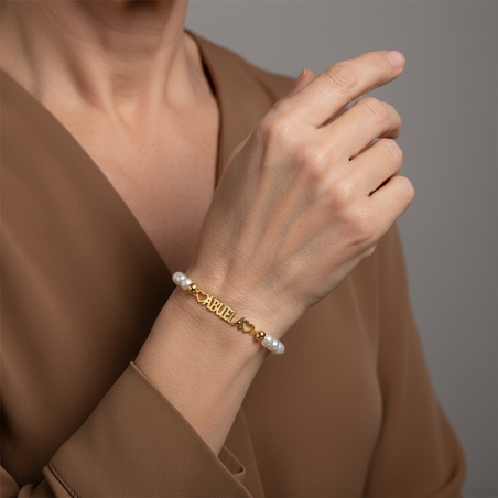 Pulsera personalizable Plata baño Oro 18k y perlas "Minerva"