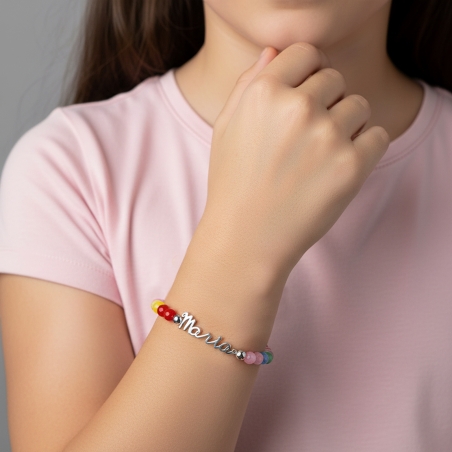 Pulsera personalizable Plata primera ley y gemas "Forseti"