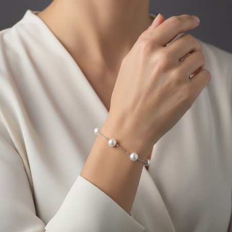 Pulsera Plata primera ley y perlas cultivadas "Campbell"