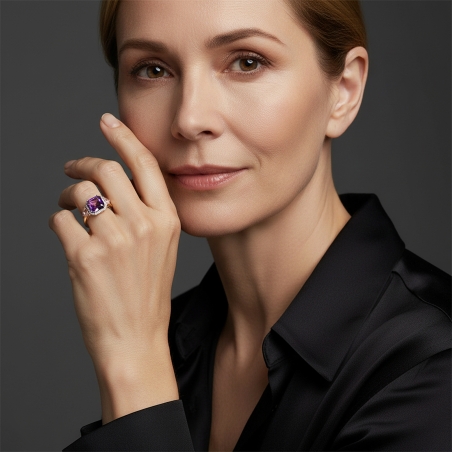 Anillo Oro 18k, gemas y diamantes 0.22cts "Nuite"