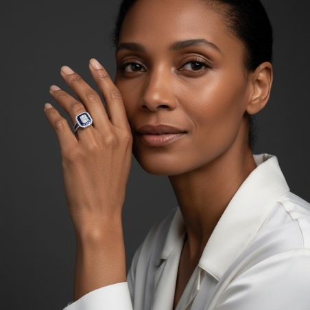 Anillo Oro 18k, zafiros y diamantes 0.81cts "Honfleur"