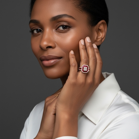 Anillo Oro 18k, rubís y diamantes 0.75cts "Honfleur"